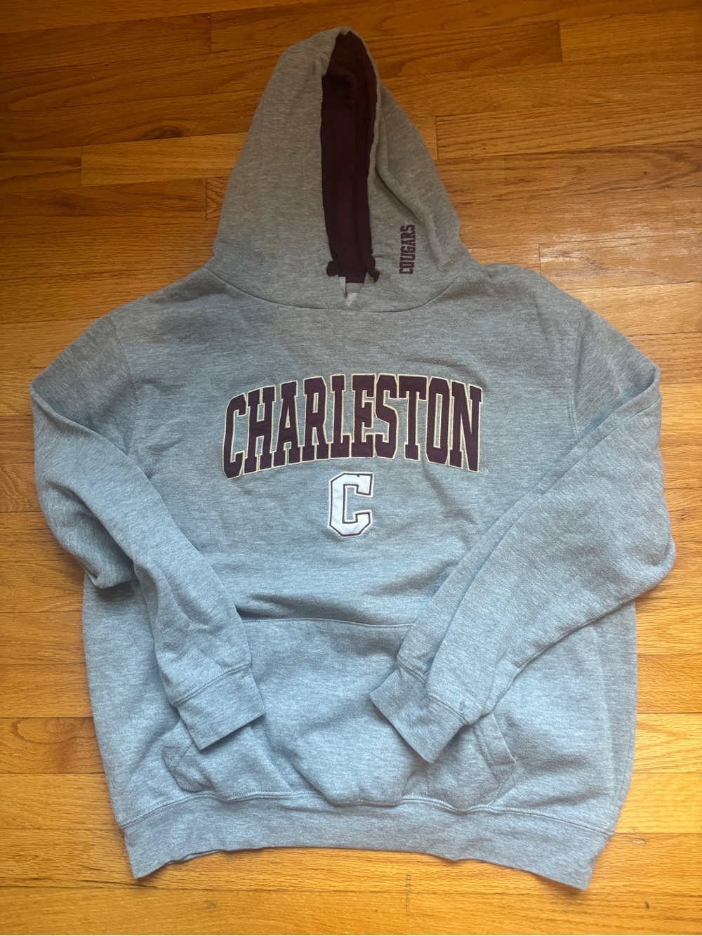 Gildan Heather Gray Charleston Hoodie with Maroon Accents